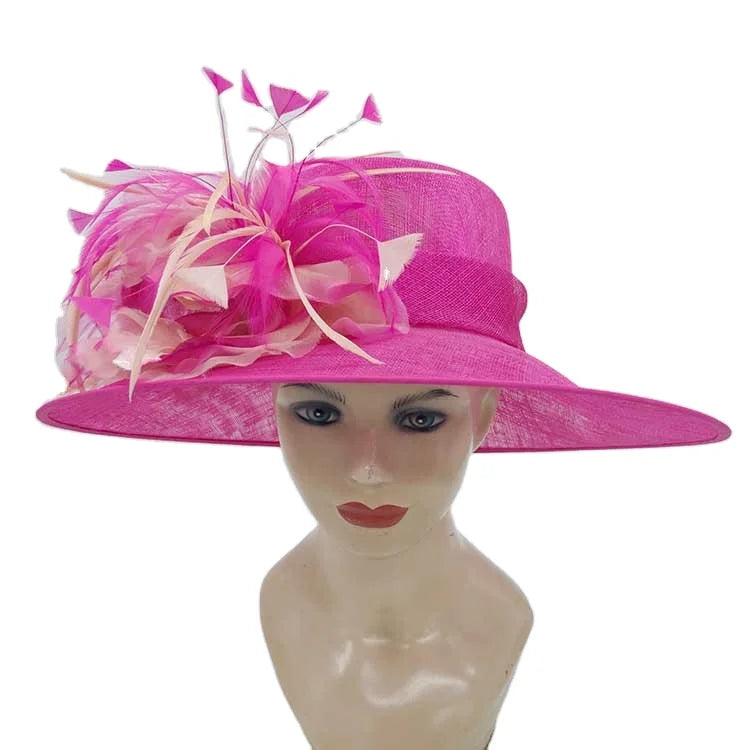 New Fashion Women's Hot Pink Sinamay Church Hat Kentucky Derby Dress Cloche Sun Fascinator Floral Tea Party Wedding Bowler Hat