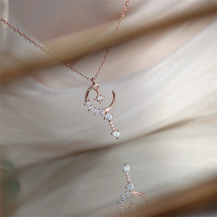 925 Sterling Silver Girls Gold Jewelry Moon and Star Long Pendant Necklace
