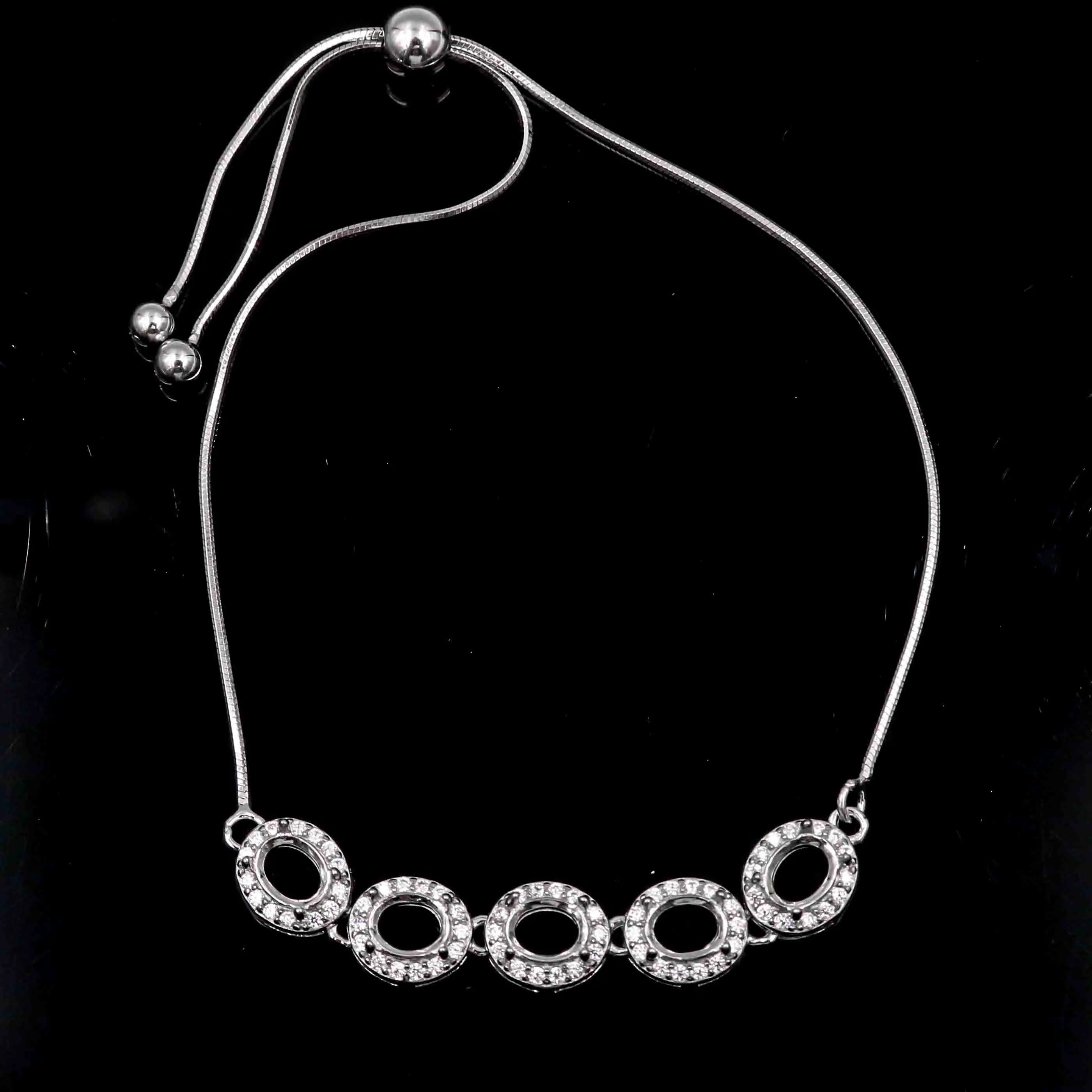 Sterling Silver 4*5mm Semi Mount Bracelet Empty Support Blank Claw Setting S925 Base Holder Without Center Stone for Inlay DIY