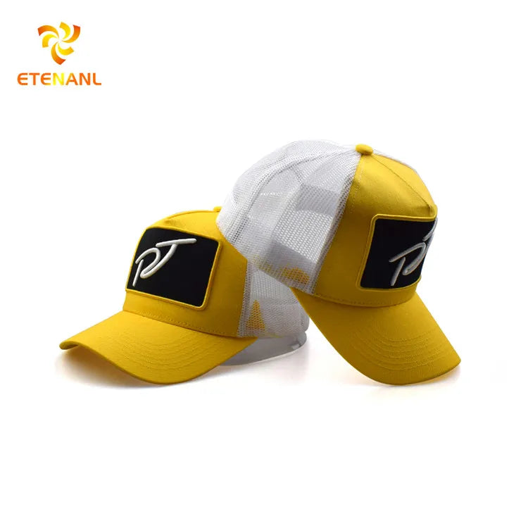 2024 Summer Adjustable Cotton Mesh Herringbone Jersey Trucker Caps Custom Embroidery Patch-Performance Cycling Beach Hip Hop