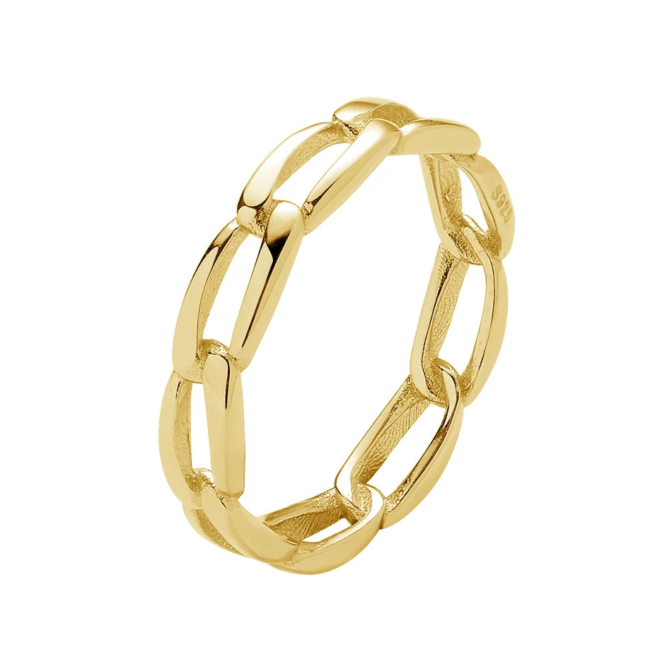 Minimalist Jewelry  18K Gold Plated Jewelry 925 Sterling Silver  Open Link Chain Ring for Women