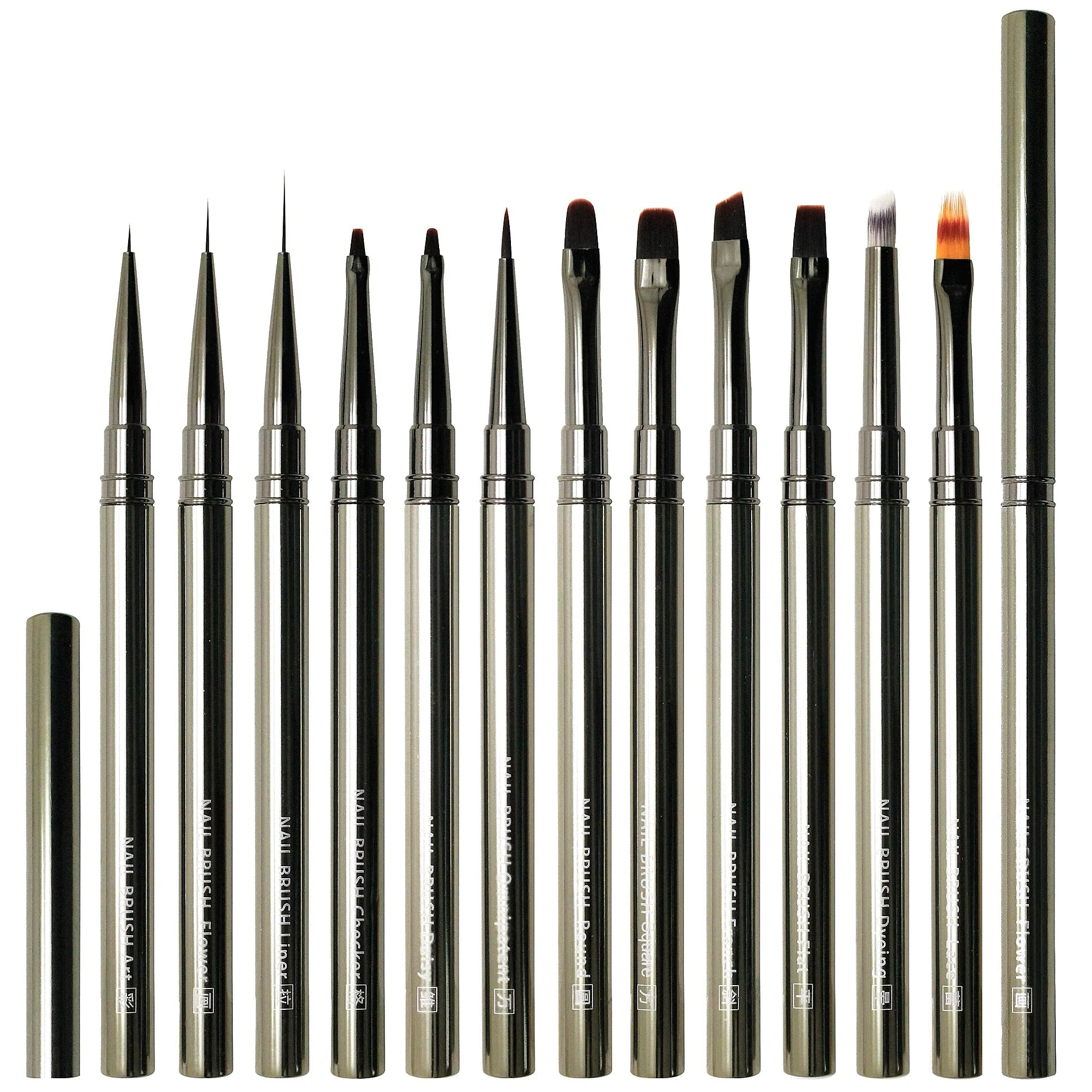 Professional Nail Art Tools Metal Sliver Nail Uv Gel Brush Set Multipurpose Flat Long Liner Hair Art Manicure Brushes for Gel