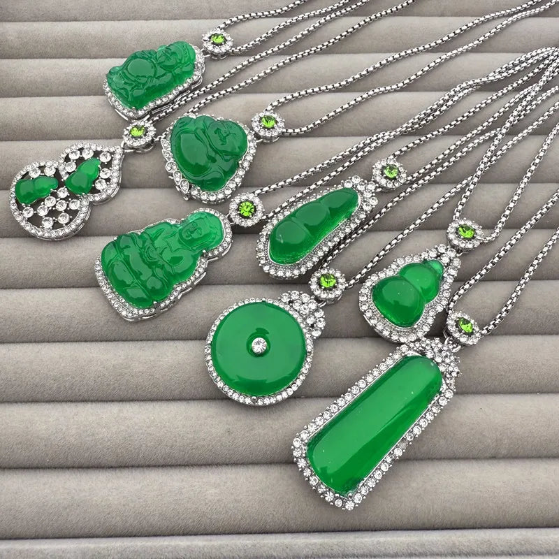 YL High Imitation Jade Nothing Card Pendant Ice Jade Inlaid Stainless Steel Sporty Unisex Box Chain Necklace