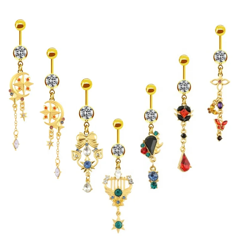 Gaby New Navel Piercing Jewelry Long Dangle  Stainless Steel Belly Rings Cartoon Fashion Jewelry Piercing Jewelry