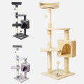 Modern Elegant Wooden Cat Tree & Scratcher House Entertainment Post Tower Platform with Plush Toy for Kittens