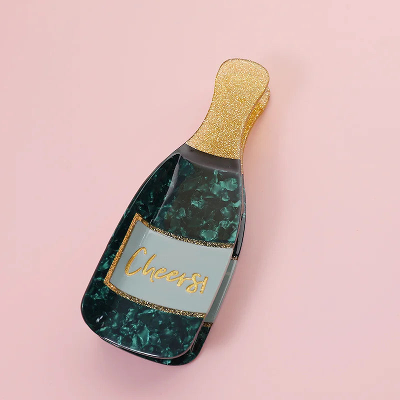 Midairy Direct Sell French champagne Bottle Shaped Acetate Hair Clips for Ladies Girls Hair Accessories 4643