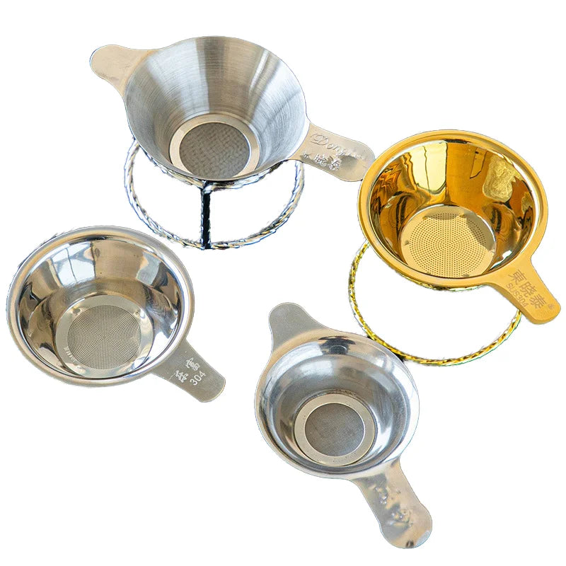 PSC PSC-TF027 Portable Eco-Friendly Mini Coffee Tea Infuser Set Double-Handle 304 Stainless Steel Polished Funnel Filter Fine