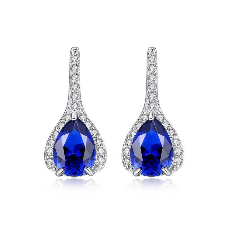 Hot Sale 925 Sterling Silver Rhinestone Zircons Stud Earrings Women Fashion Water Drop Gemstone Earrings