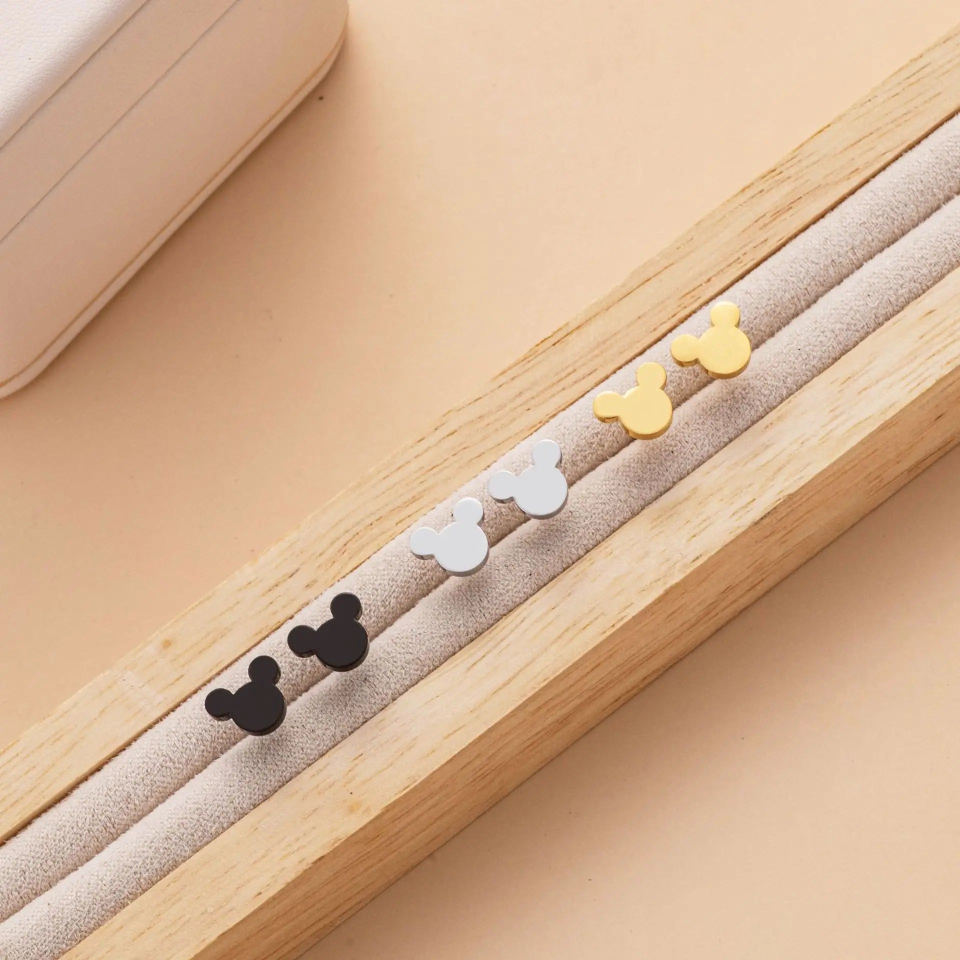 Wholesale Minimalist Mickey Stainless Steel Stud Earrings 18K Gold Plated Unisex Earrings Exquisite Daily Wear Style