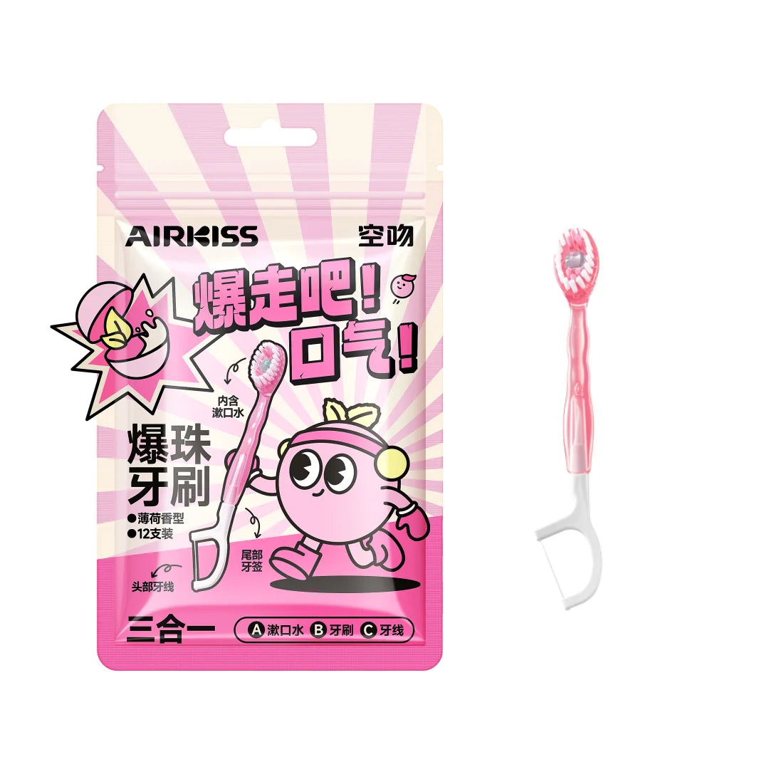Airkiss Private Label Adult Plastic Toothbrush Nylon Soft Peach Flavor Mouthwash Floss Picks Tongue Scraper Travel Toothpicks