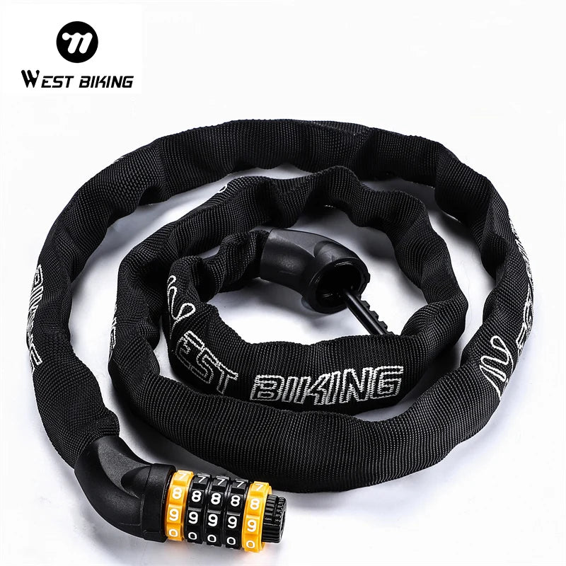 WEST BIKING Bike Accessories Bicycle Lock 5 Password Security Bike Chain Lock Outdoor Anti-Theft Motorcycle Cycling Lock
