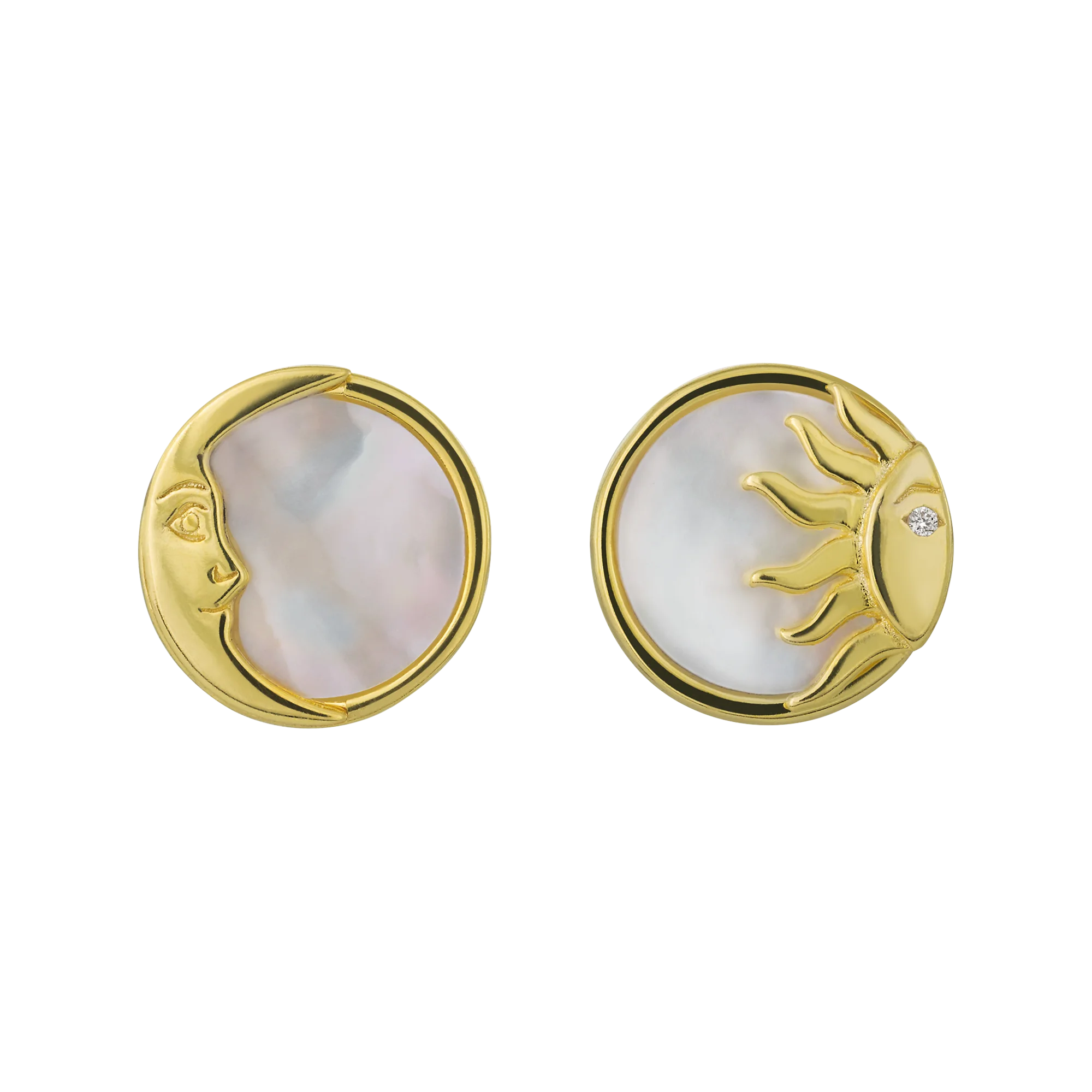 Gemnel Hot Selling 925 Silver 18k Gold Mother of Pearl Sunshine Sun Moon Evil Eye Cz Stud Earrings