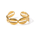 Chic Fashion Jewelry Waterproof 18K PVD Gold Plated Shell Shape Opening Ring Stainless Steel Finger Ring