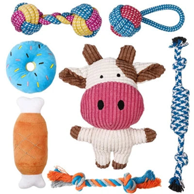 Cute Calf Squeaky Toys for Puppies Durable Teething Cleaning 100% Natural Cotton Ropes Chew Toys