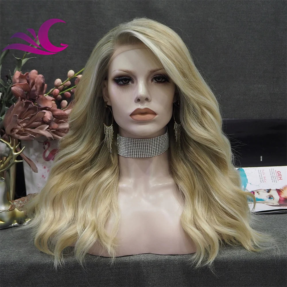 Celebrity Highlight Honey Blonde Color Piano Color Wig Shoulder Length Natural Wave Synthetic Hair Wig