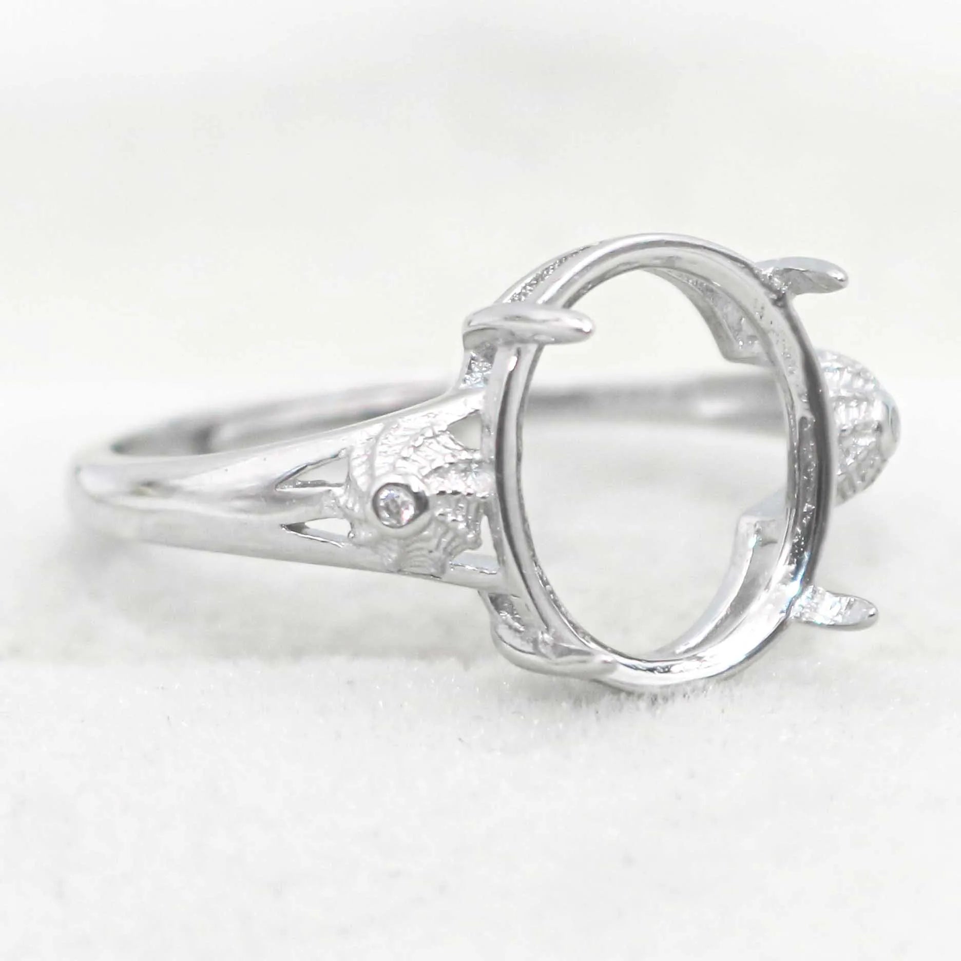 Sterling Silver 9*11mm Semi Mount Ring Empty Frame Blank Support Setting S925 Base Holder Without Center Stone for DIY Inlay