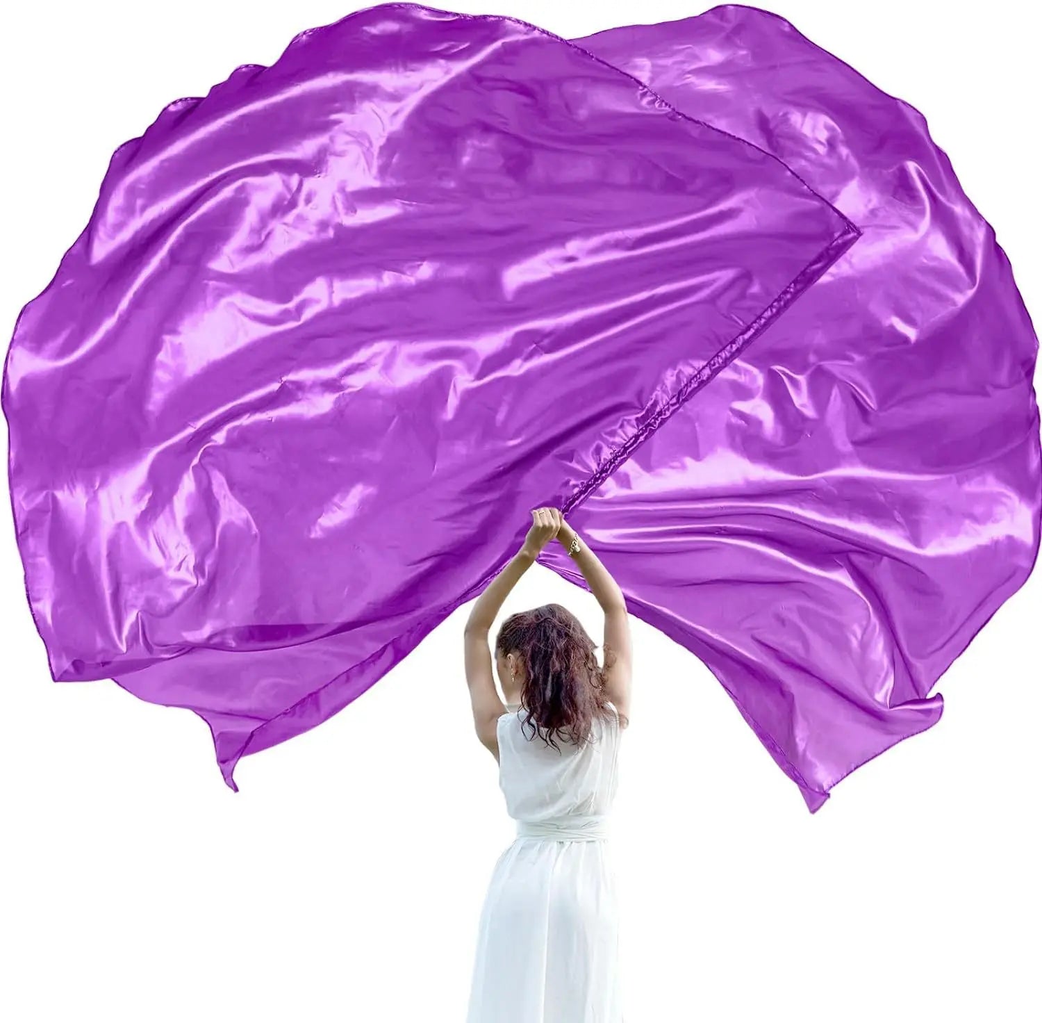 190x140cm Sport Half Circle Flag Veil for Belly Dance Polyester Stage Performance Prop with Stretching Stick for Dance Parties