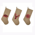 Sorrento Burlap Christmas Stocking Embroidered Reindeer Bear Snowflake Decorations Applique Design 10x19 Inch Polyester Blend