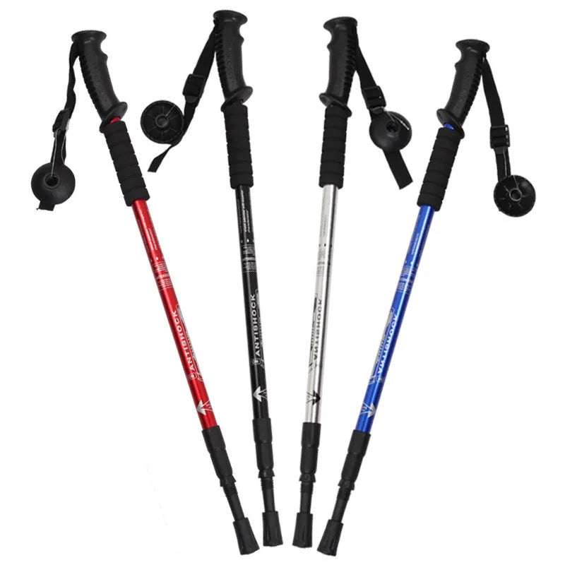 Aluminum Alloy Collapsible Telescopic Adjustable Trekking Walking Stick Carbon Tungsten Steel Tip for Outdoor Hiking Camping