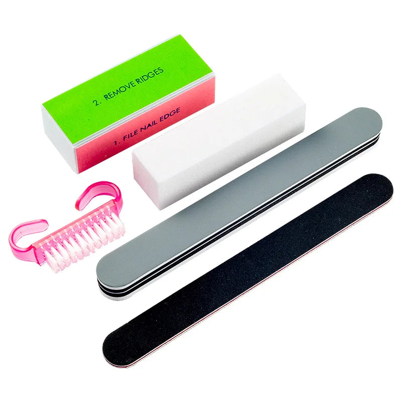 FOCSTAR 5-in-1 Manicure and Pedicure Kit Disposable Set with EVA Nail Files Buffers Brush Made of Durable Plastic (BT5013)