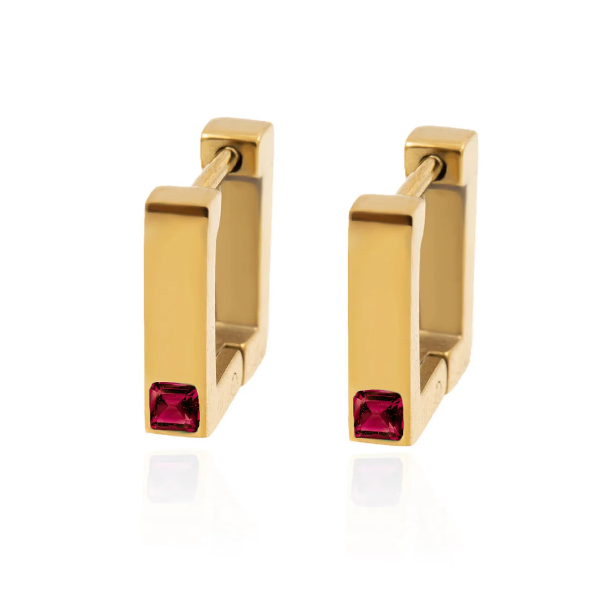 TRENDY Geometric Stainless Steel 18K Gold Plated Square Colored Zirconia Inlay Hoop Earrings for Women Men