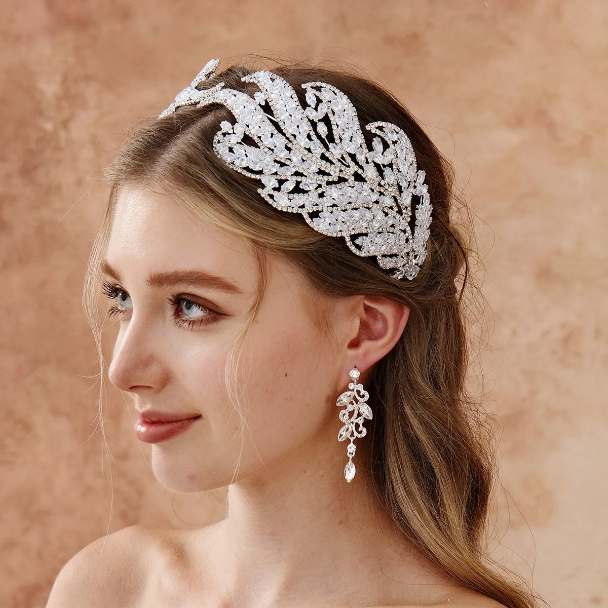 Luxury Elegant Claw Chain Big Hair Band Zircon Rhinestone Wedding Bride Headband Bridal Headdress