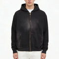 Custom Distressed Jersey Vintage Fade Washed Full Zip up Hoodie for Men