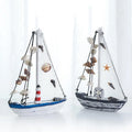 19cm Nautical Mediterranean Home Decor Wood Sculpture Crafts Wooden Sculptures Model Sail Boats Sail Model Ship Sailboat