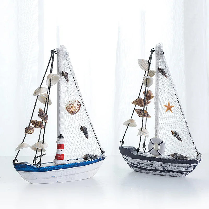 19cm Nautical Mediterranean Home Decor Wood Sculpture Crafts Wooden Sculptures Model Sail Boats Sail Model Ship Sailboat