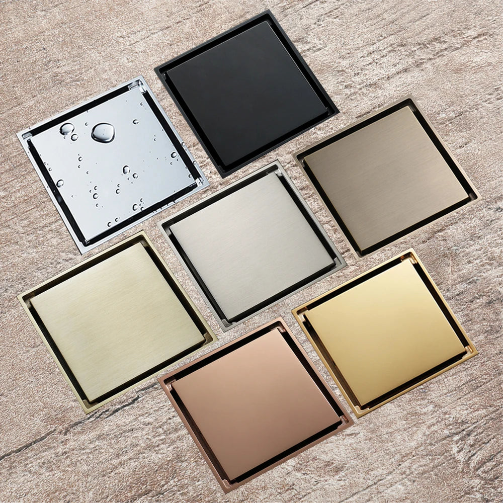 HIDEEP Bathroom Accessories 10*10cm Shower Floor Drain Can Insert Tiles Floor Drain Cover Brass Anti-odor Floor Drain