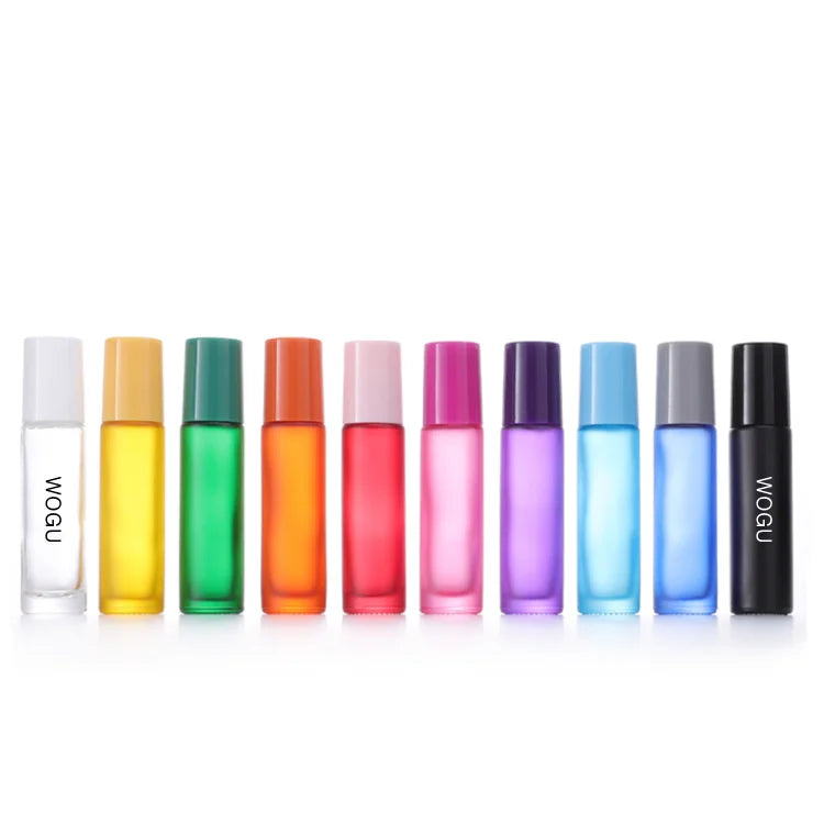 Luxury Cosmetic Essential Oil Roller Container 10 ml 1/3 oz Red pink Purple Black Round Roll on Perfume Glass Bottle