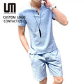 Liu Ming New Arrivals 2025 Summer Men Casual Set Linen Cotton Short Sleeve T Shirt Shorts Suits