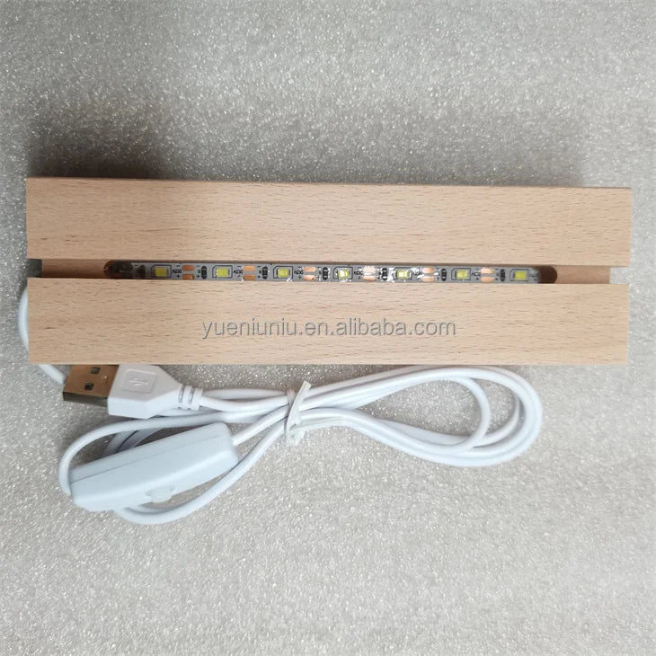 Modern Polished Beech Wood Rectangular LED Dimmable Light Stand with USB Cable High Strength Tabletop Art Holder for Love Theme