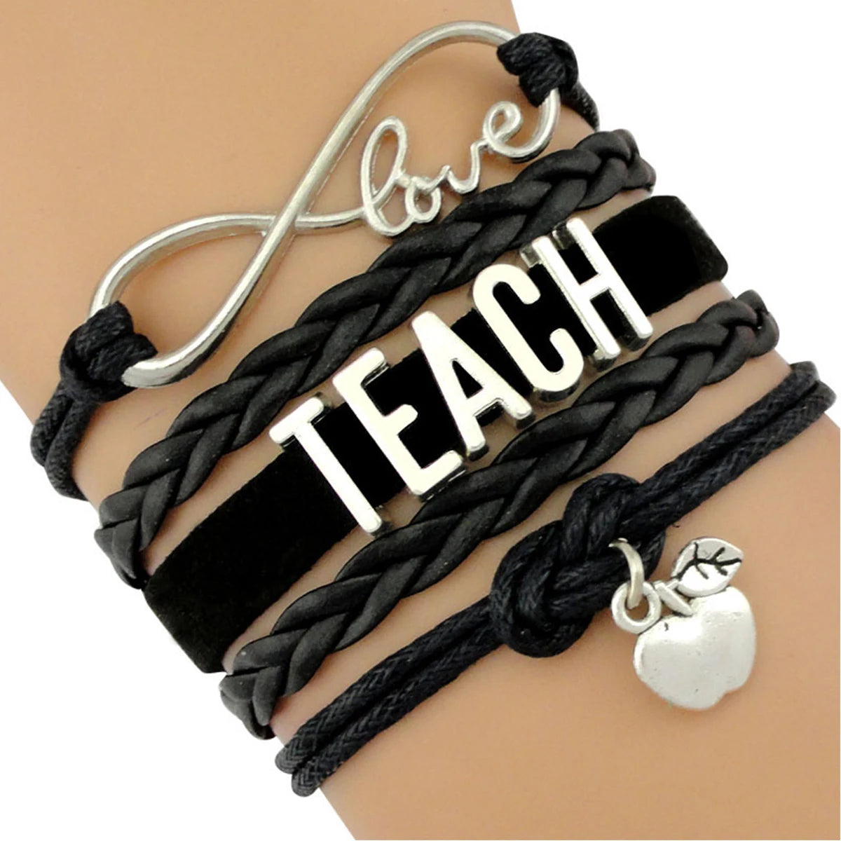 Manufacturer's Infinity Love Teach Bracelet Leather Fashion Charm for Educator Teachers and Assistant Teacher's Day Gift