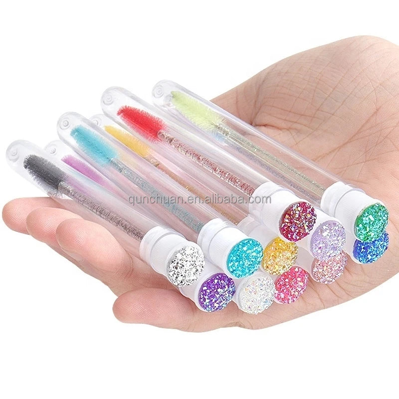 Disposable Eyebrow and Eyelash Brush Tube with Replaceable Nylon Head Dust-proof Sparkling Broken Diamond Crystal Design