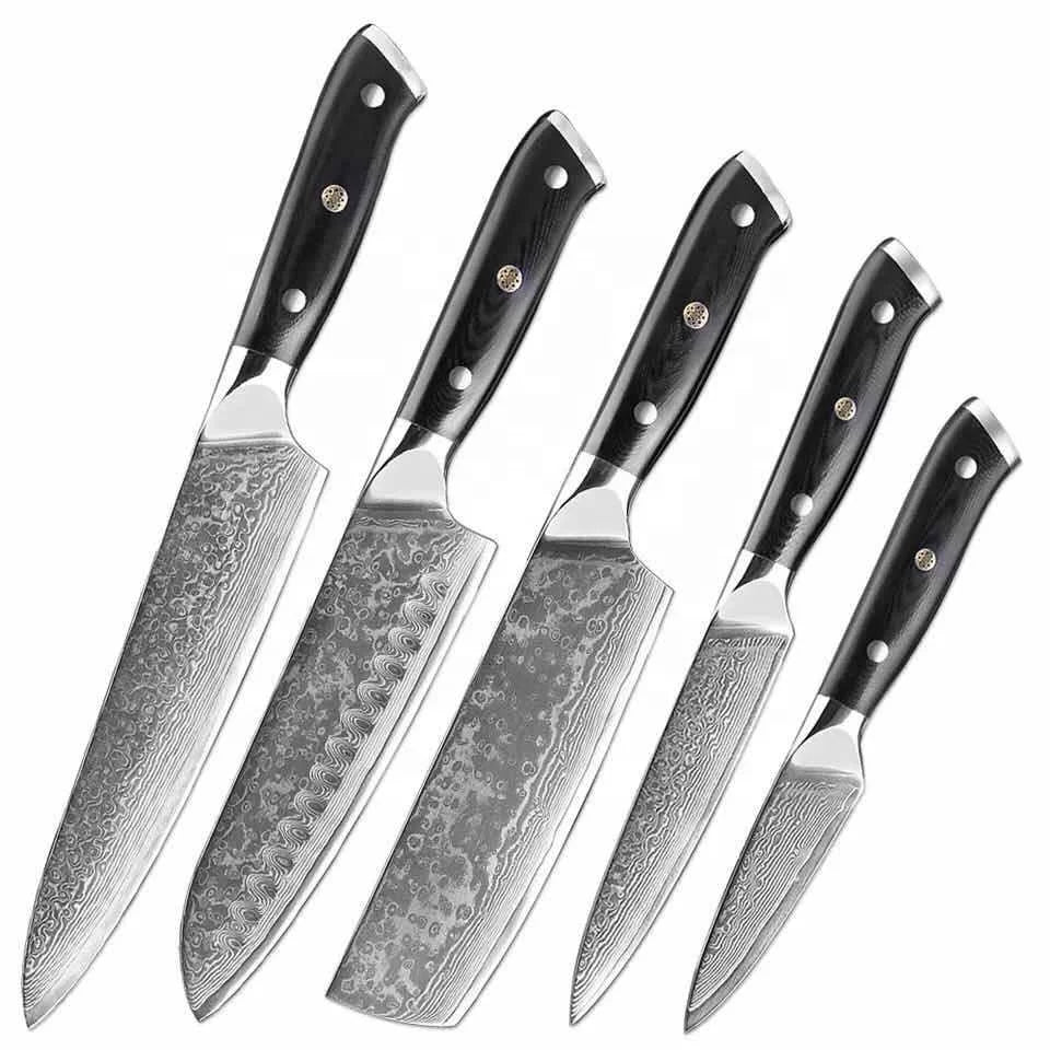 Handmade 67 Layers 7PCS Damascus Steel Knife Set High Carbon Steel Forged Chef Knife Set with G10 Handle