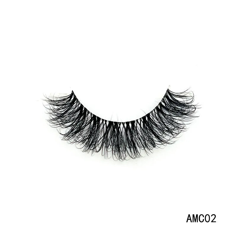 AMC02 Cruelty Free Clear Invisible Band Strip Faux Mink 3d Natural False Eyelash Wholesale Synthetic Fluffy Lash With Custom Box