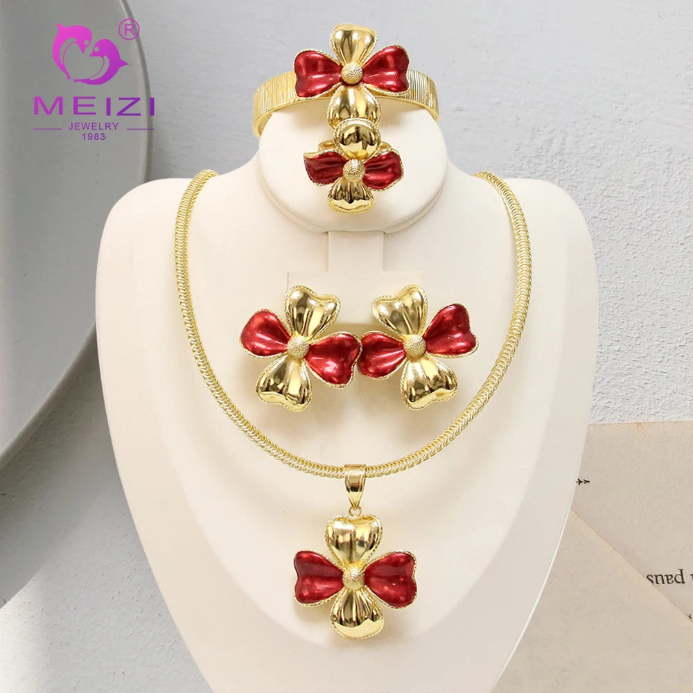 MEIZI Jewelry Hot Selling Fashion 18k Gold Necklace Jewelry Set for Women 4 Pieces Banquet Wedding Party Accessories