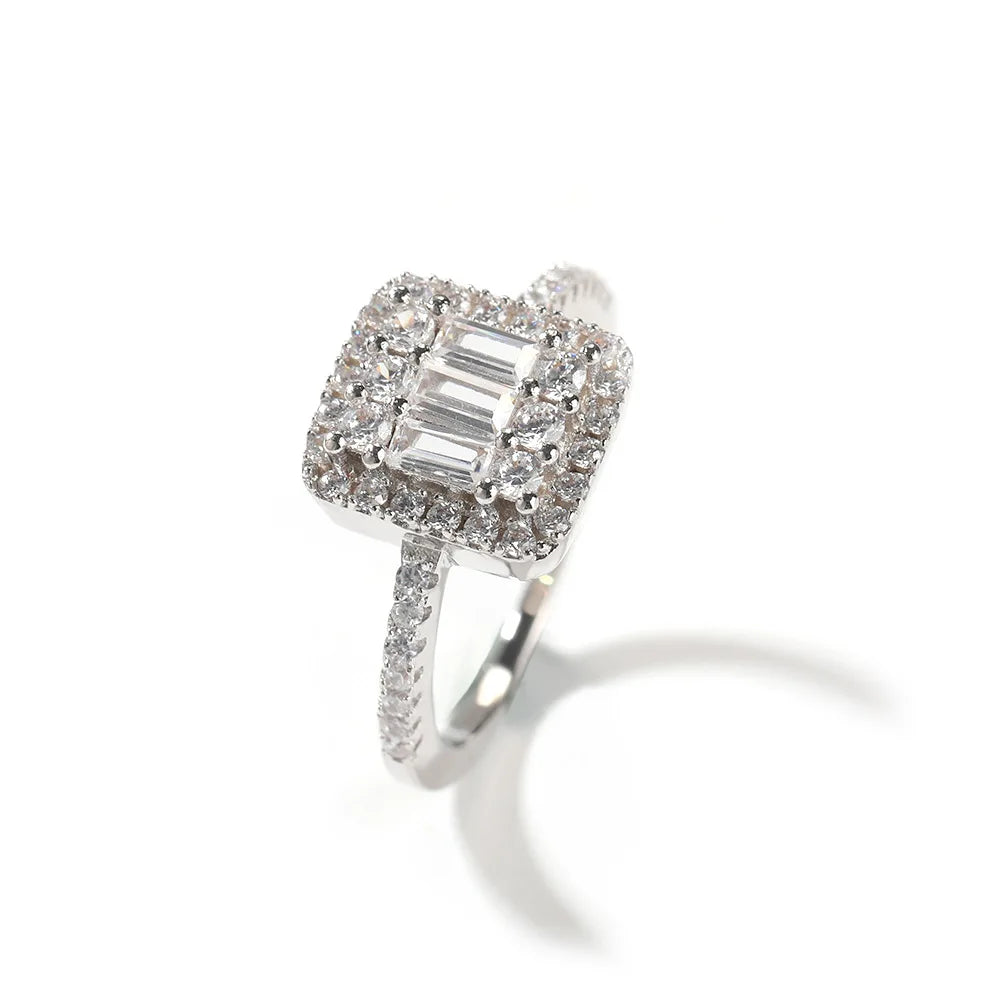 Fashionable Luxury Jewelry Baguette Cz Rings Iced Out Square Cubic Zirconia Delicate Ring Engagement Gift for Women