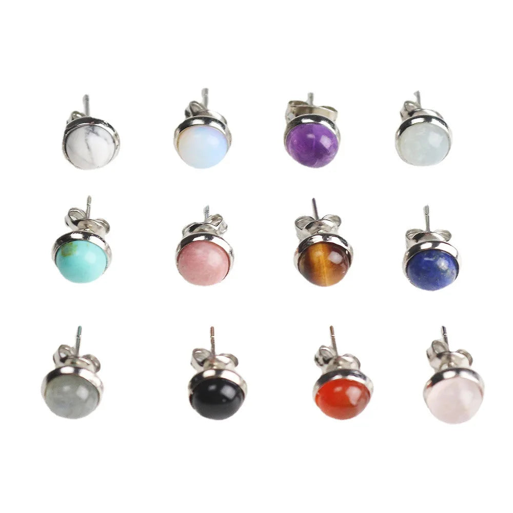 Wholesale 1 Pair Minimalist 6MM 8MM Quartz Natural Stone Jewelry Round Beads Stud Earrings