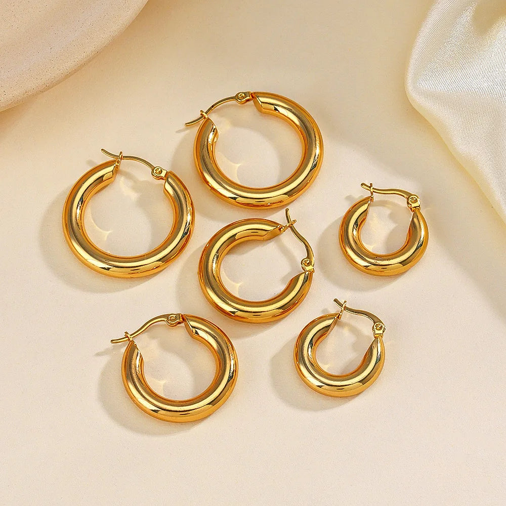 Vintage Minimalist Hoop Earrings French Waterproof 18K Gold Stainless Steel Earrings Gifts for Women