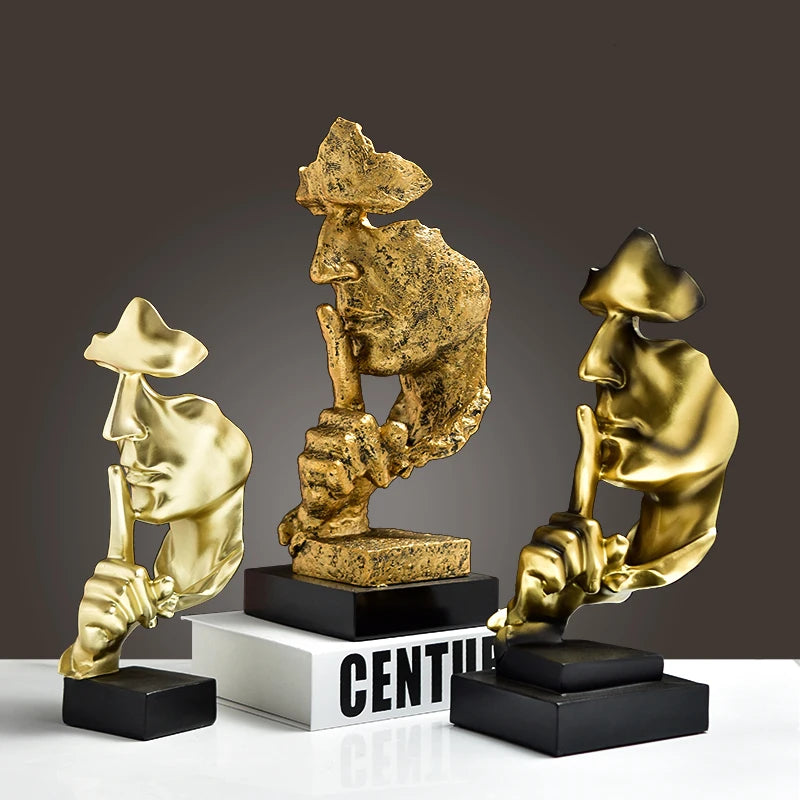 European Silence Is Golden Sculpture Abstract Statuettes Resin Craft Nordic Minimalist Home Office Light Luxury Decoration