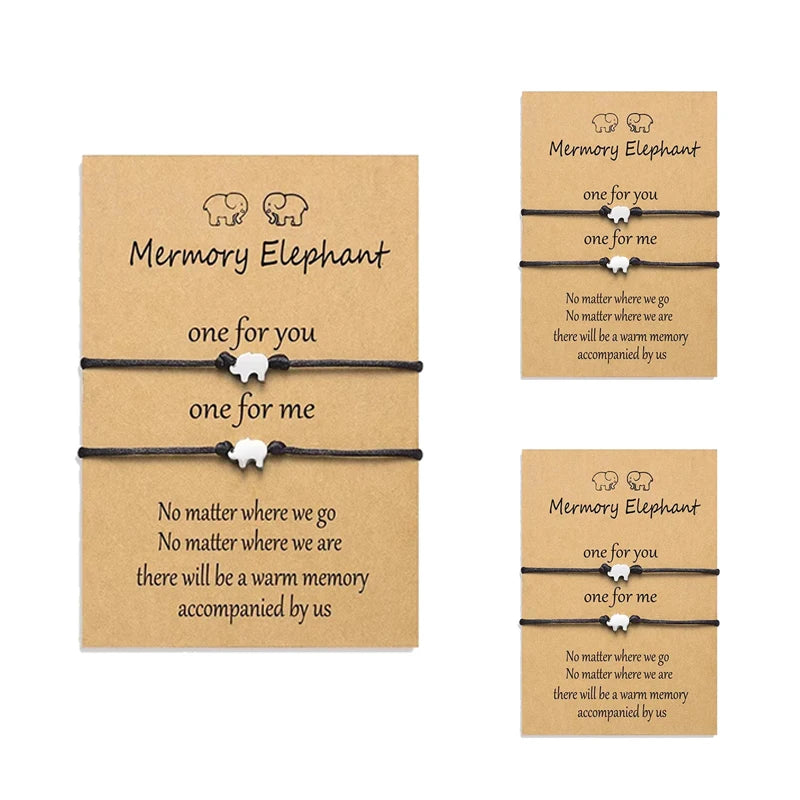 Pinky Swear Promise Couple Bracelets with Memory Elephant Charm Make a Wish Card Fashionable Pink Color