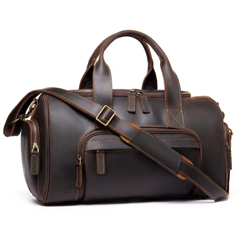 Custom Vintage Large Capacity Holdall Duffel Bag Genuine Leather Weekender Overnight Travel Bag Leather Men Duffel Bag