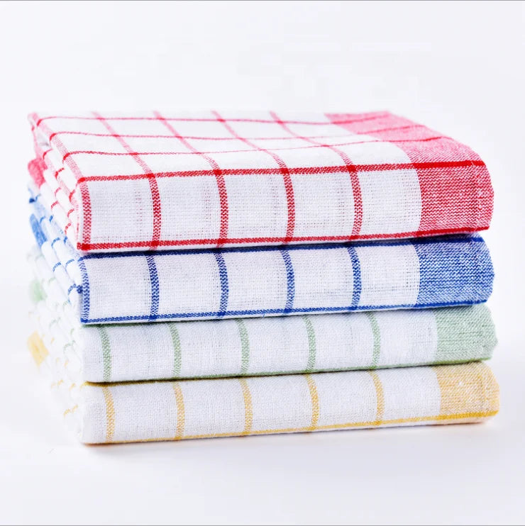 Custom Design Polyester Cotton Cloths Kitchen Dish Tea Towel Supplier Plaid Printing
