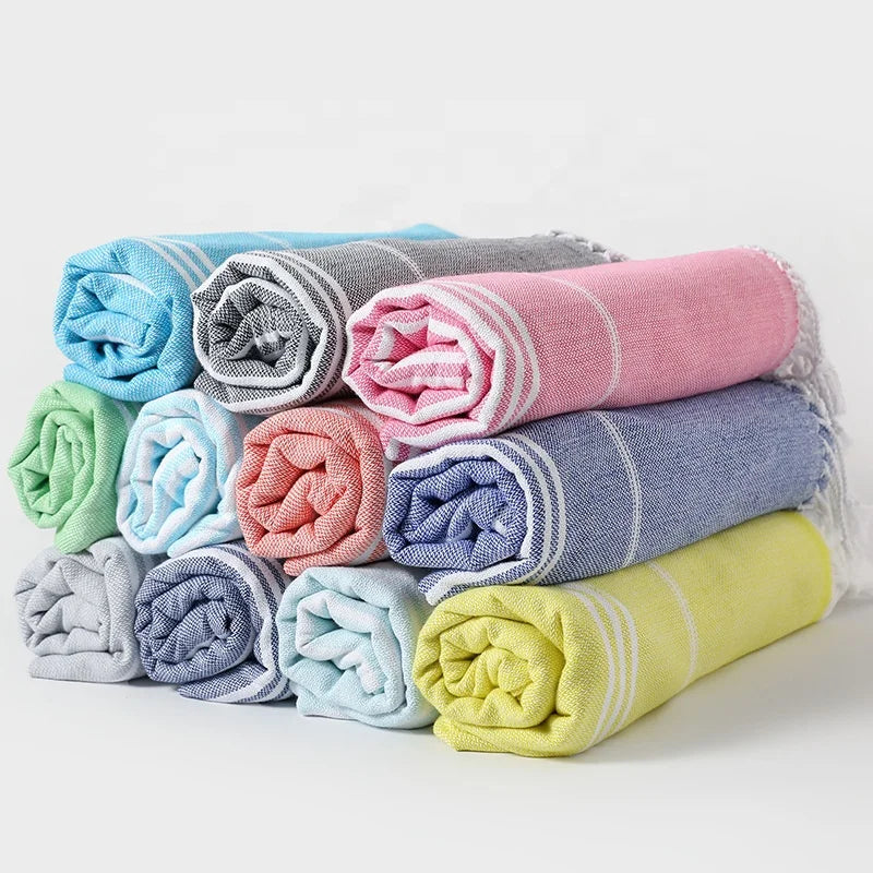Stripe Beach Towel Women Cotton Tassel Turkish Towel