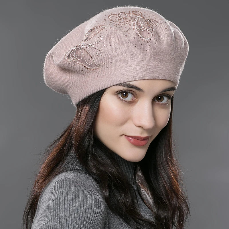 Wholesale Latest Fashion Women Knitted French Beret With Custom Logo Thickening Multicolor Diamond Knitting Wool Beret Hat