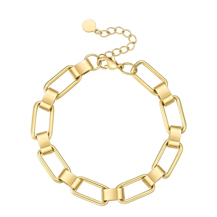 Fashion High Quality PVD 18K Gold Plated Stainless Steel Oval Rectangular Chain Bracelet for Women Waterproof Jewelry B202223