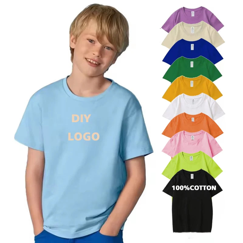 100% Cotton Blank Plain Children's T-shirts With Label Custom Screen Print Embroidery Logo Kids T Shirts for Boys and Girls