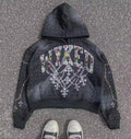 Custom Acid Wash Sun Faded Men Hoodies Vintage Sweatsuits Rhinestone Silk Screen Printed Logo French Terry Regular 100% Autumn